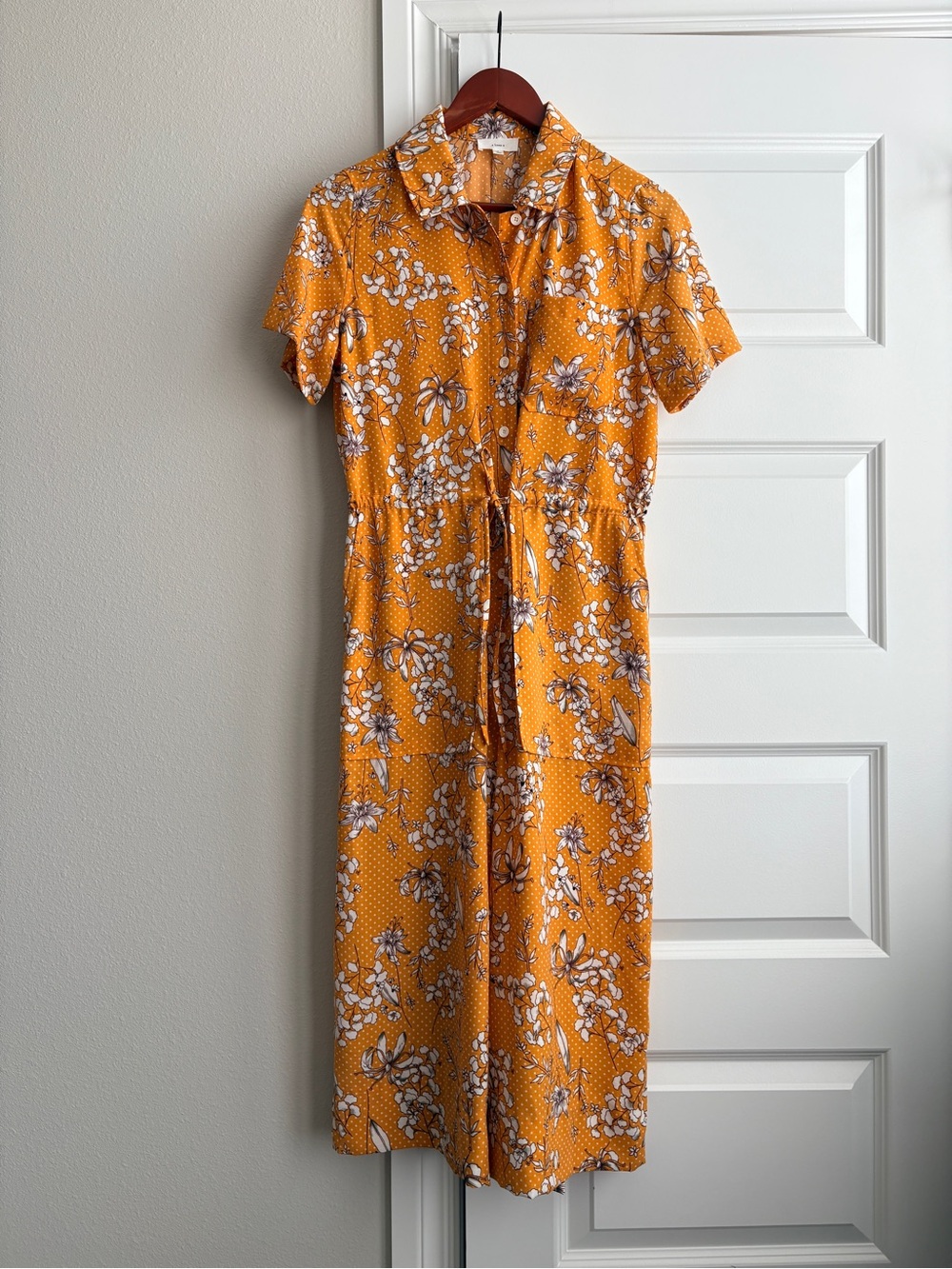 A Loves A Mustard Yellow Floral Button Front Wide Leg Jumpsuit S